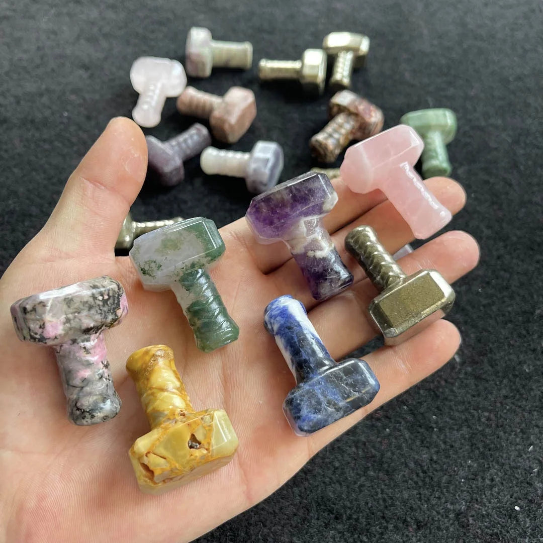 New Arrivals Carved Rose Quartz Moss Agate Pyrite Healing Crystals Hammer