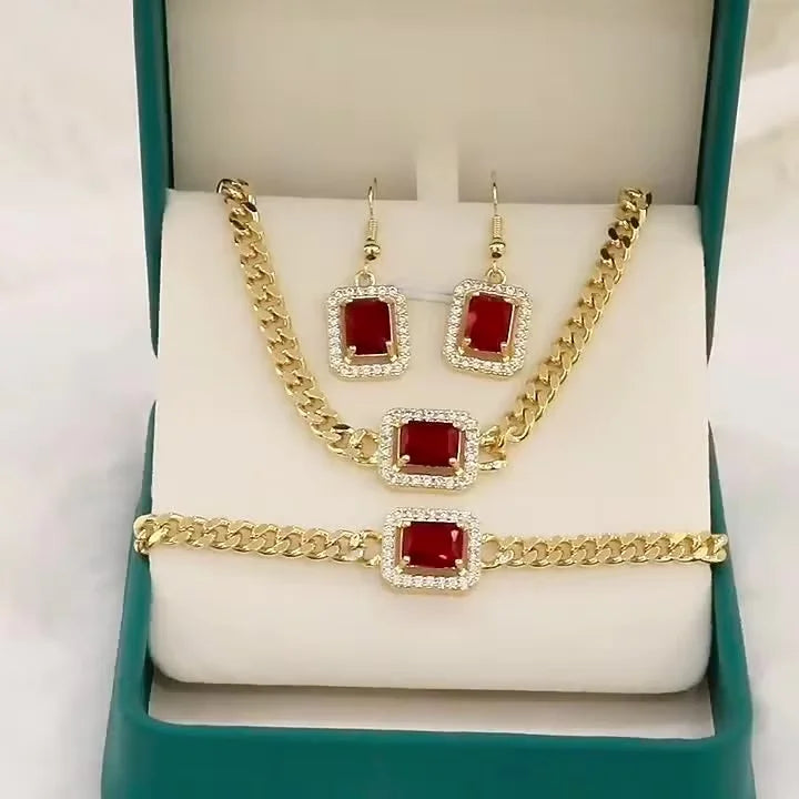 JXX JSD-35 Brass Gold Plated Jewelry Set for Weddings Parties Engagements Anniversaries Includes Chain Necklaces Earrings