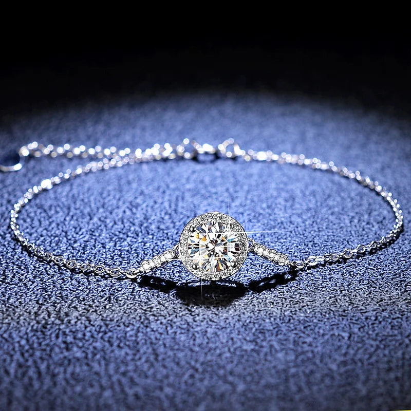 Wuzhou Factory Price Silver Moissanite Bracelet Bangles 925 Sterling Silver White Color 1ct Moissanite Chain Link Bracelet