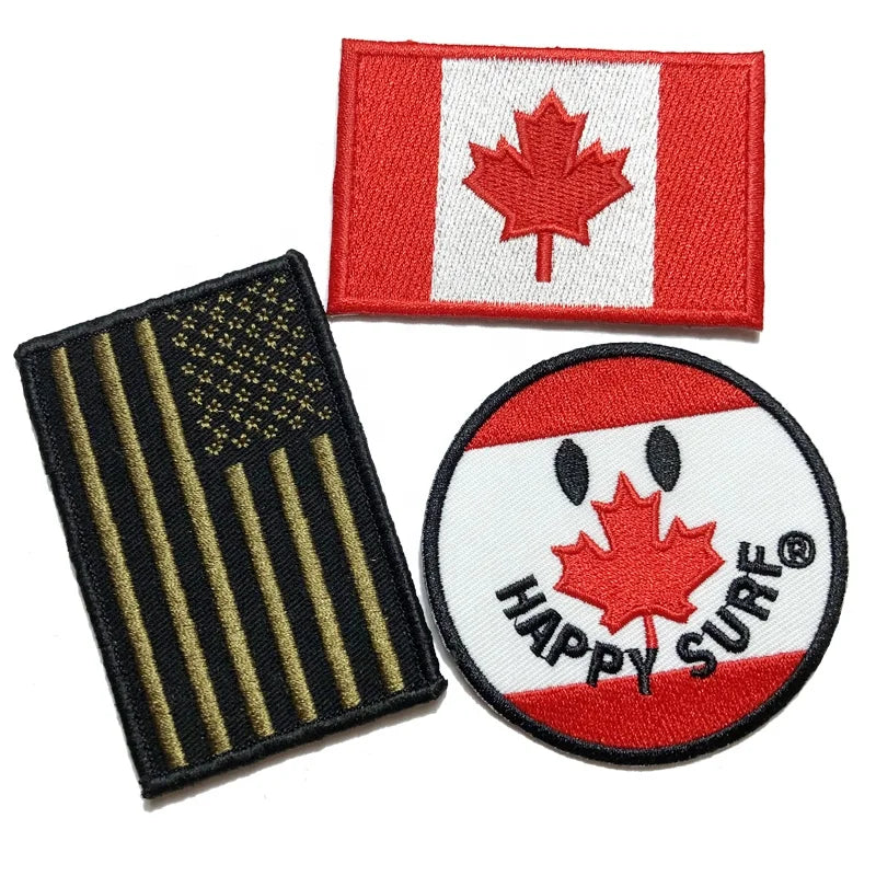 Factory Price Custom Logo Design Brand Flag Embroidery Patches  Iron on Woven Fabric Embroidered Badges for Hat Clothes  Patch