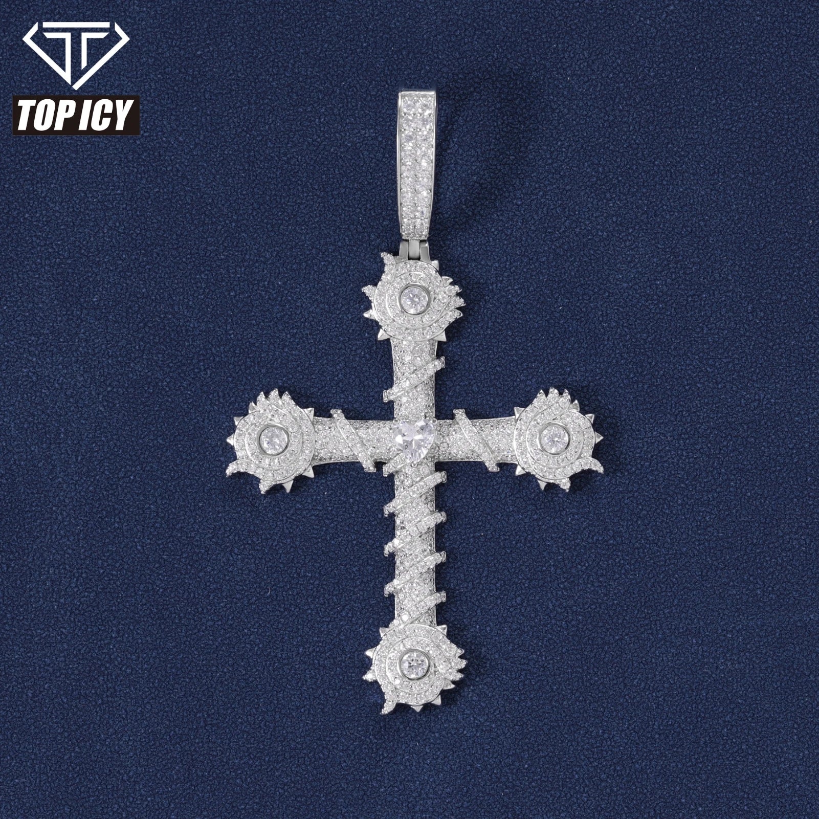 Trendy Christian VVS D Moissanite Diamond Pendant Necklace 925 Sterling Silver Jewelry Thorns Cross Pendant Necklace