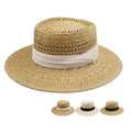 Wholesale Vintage Straw Panama Hat Outdoor Wide Brim Beach Sunscreen Fashion Hats Flat Top Hollow-out Paper Straw Hat With Strap