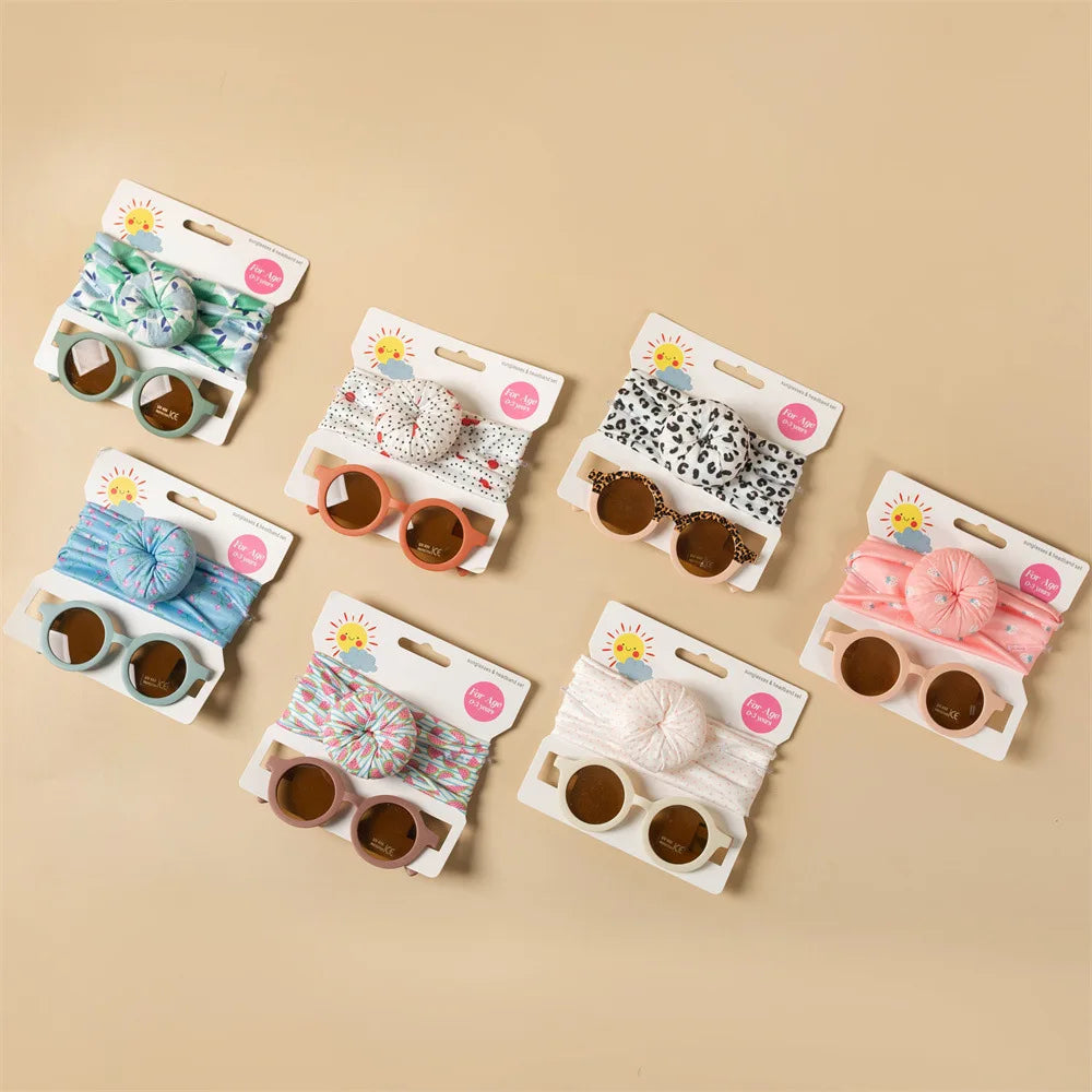 New Cartoon UV Resistant Glasses Sunglasses Hairband Combination Set Printed Donut Hairband Two Piece Set for Kids Gifts