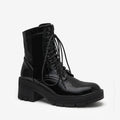 Women's Luxury Flat for Martin Boots Black Patent Leather with Thick Sole Ankle Height for Autumn Season Factory Direct Sale