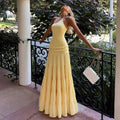 Chic Romantic Gown Modest Pale Yellow Women Maxi Dresses Elegant Female Delicate Ladies Vintage Trendy Outfit