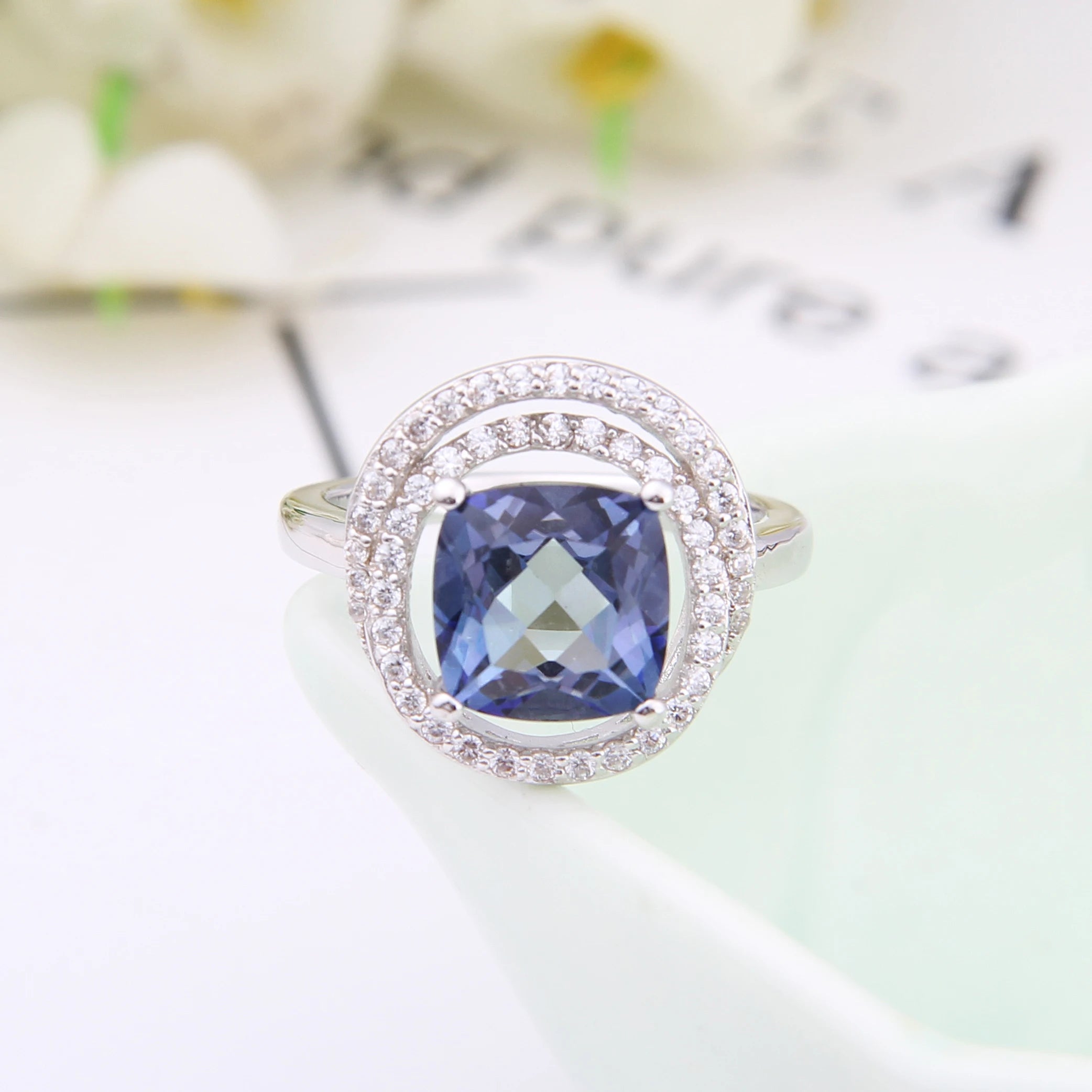 Abiding Dropshipping Mystic Quartz Iolite Blue 925 Silver Rings New Simple Rings for Anniversary