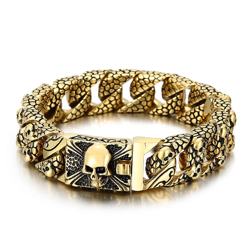 KALEN Hiphop Fashion Vacuum Plating Black Patten Skull Casting Bracelet Men Stainless Steel Jewelry Bracelets Bangles