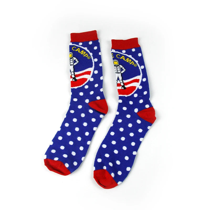OEM White Designer Custom Crew Socks Charactel Logo Design Black White High-Ankle Knitted Cotton Socks