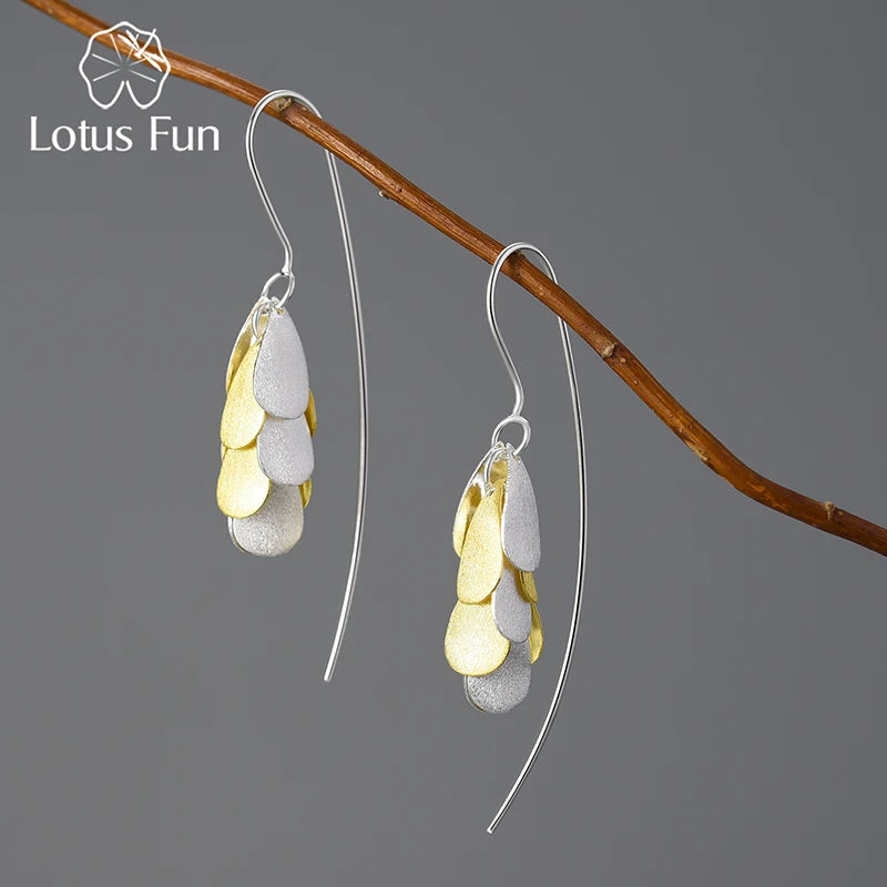 Lotus Fun Minimalism Long Unusual Dropping Ears of Rice Dangle Earrings Real 925 Sterling Silver Party Fine Jewelry for Women