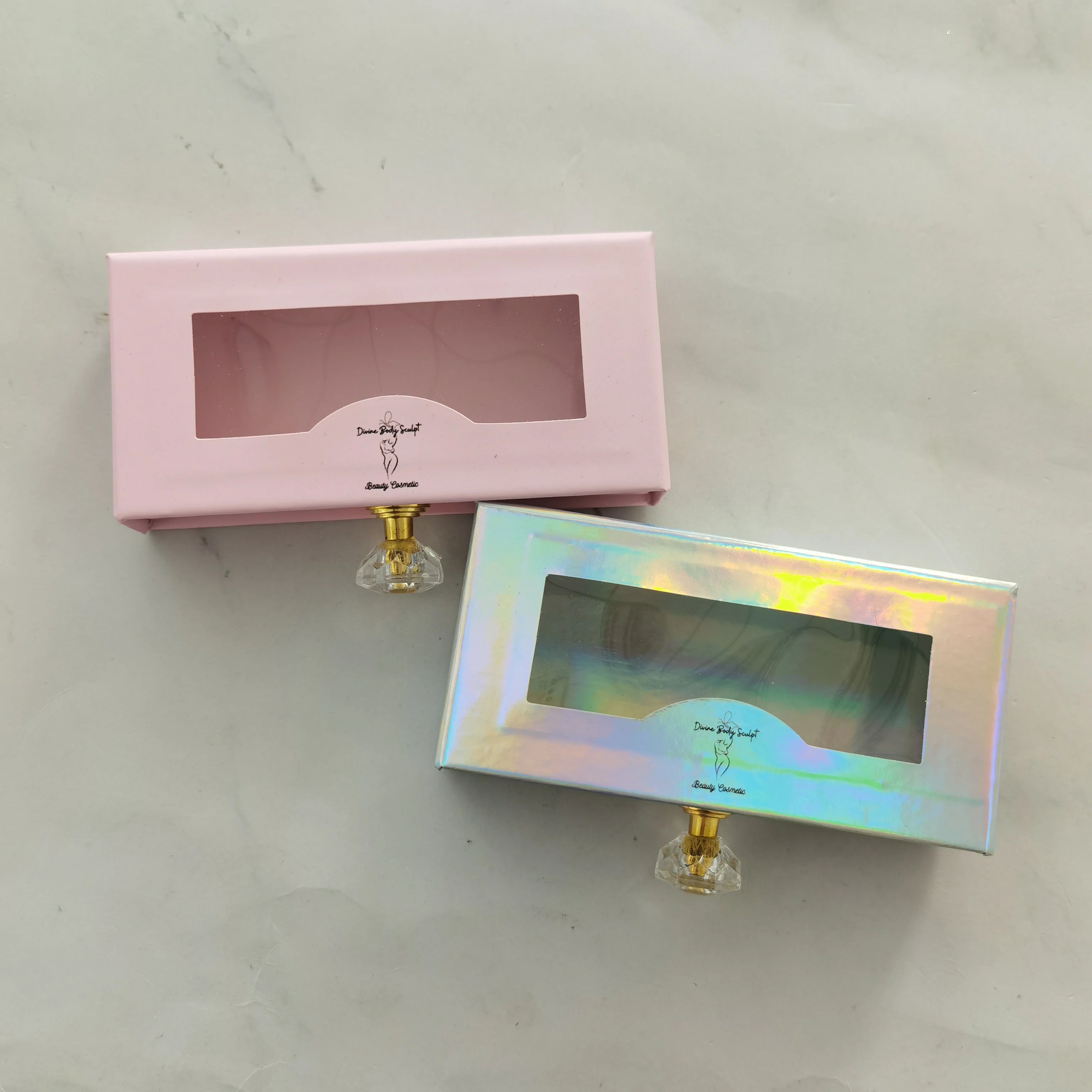 Wholesale New OEM Eyelash Packaging Box Lash Tray Glossy Lamination Art Paper for Cosmetic Makeup Tools Lash Case Lash Package