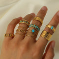 Gold Plated Tarnish Free Stainless Steele Jewelry 18K Adjustable Diamond Natural Stones Open Finger Rings for Women