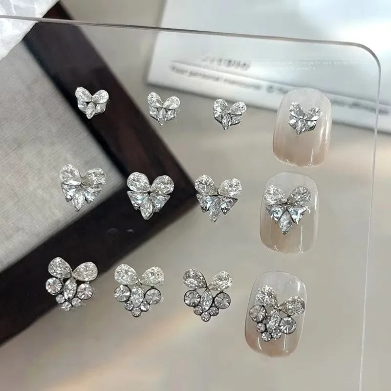 Paso Sico Luxury Heart Bow 3D Water Drop Heart Nail Rhinestones Wearable Nail Charms Decorations with Pile Drill