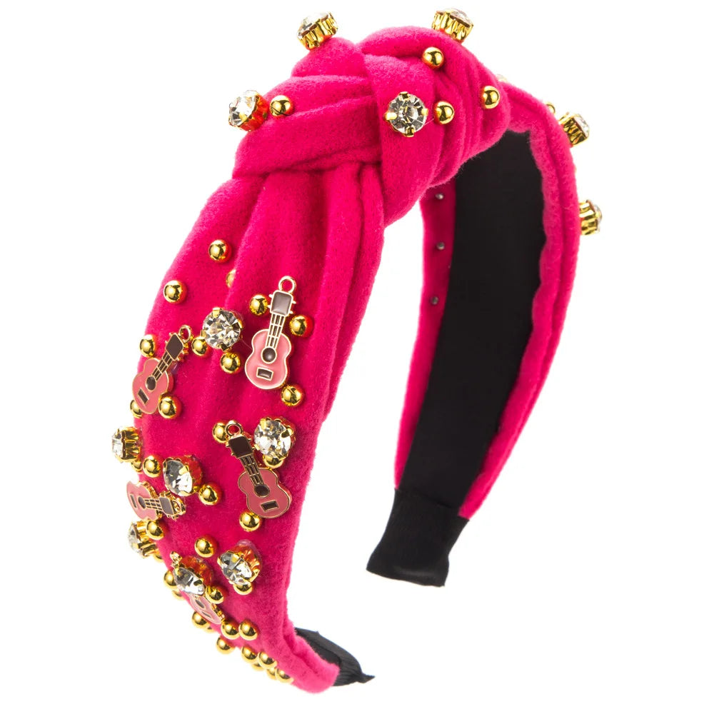 Guitar Beaded Rhinestone Designer Hair Accessories Headband Crystal Hairband for Women And Girls