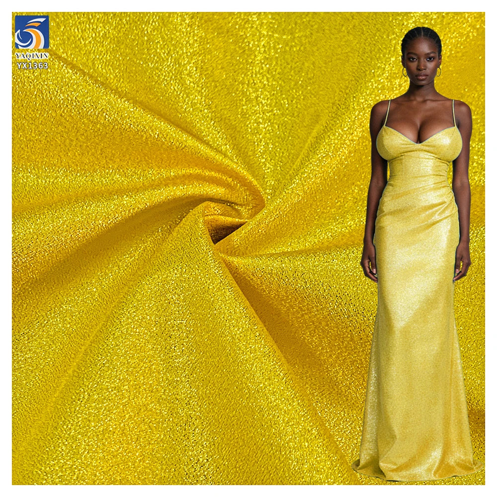 YX1363 145CM 110gsm Latest 2026 Knitted Reflective Laser Glitter Lurex Fabric for Formal Wear Stage Costume
