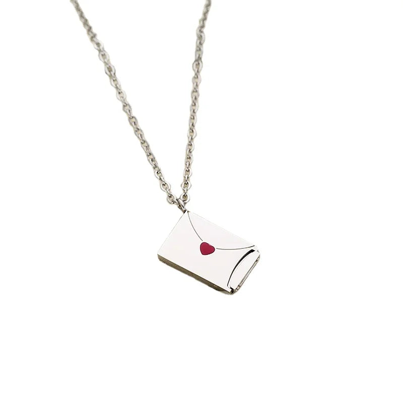 Stainless Steel Jewelry Locket necklaces Drawer Red Love Heart Envelope Pendant Necklace