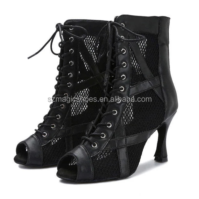 Customized Heel Black Summer Dance Boots Open Toe Dance Heels Boots