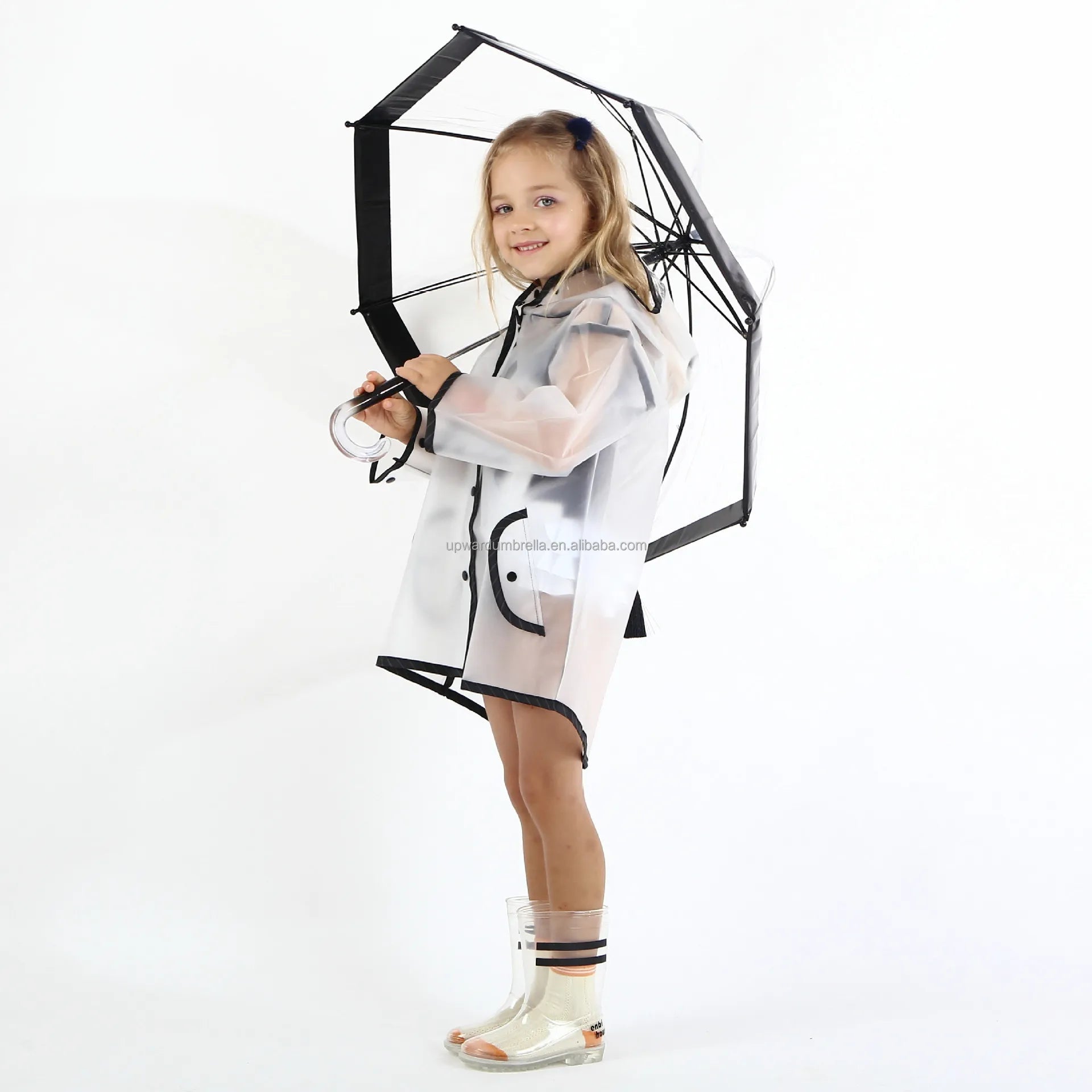 Dome Transparent Kid Umbrella Plastic Handle Manual Nylon Minimalist Design 90cm Diameter