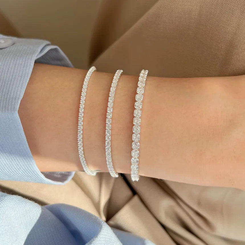 3 Sizes 925 Sterling Silver Shiny Cubic Zircon Bracelet Claw Setting Diamond Tennis Bracelets Women Korean Romantic Jewelry 2023