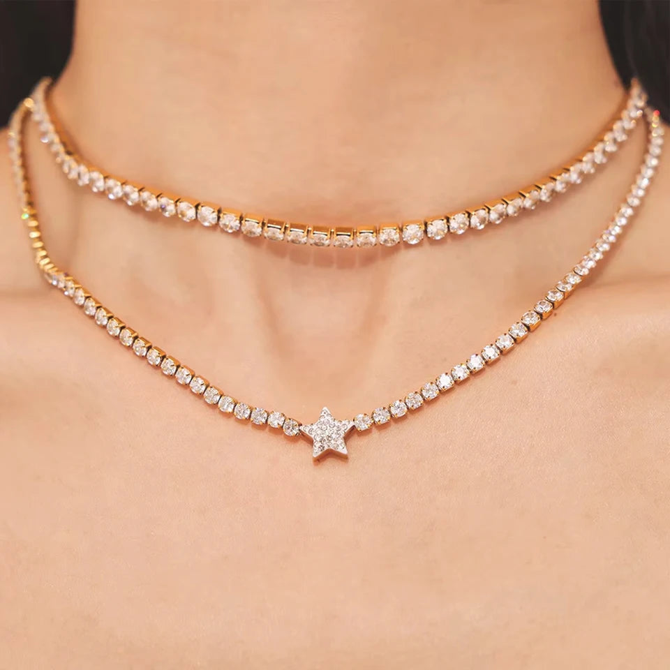 ilona Gold Plated Luxury Zircon Inlaid Geometric Star Shaped Pendant Necklace Stainless Steel Necklace Design Jewelry