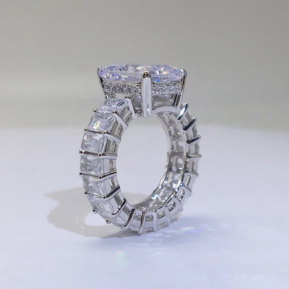 5A CZ Diamond Couple Jewelry Set Engagement 925 Silver Sparkling Big Radiant Wedding Rings