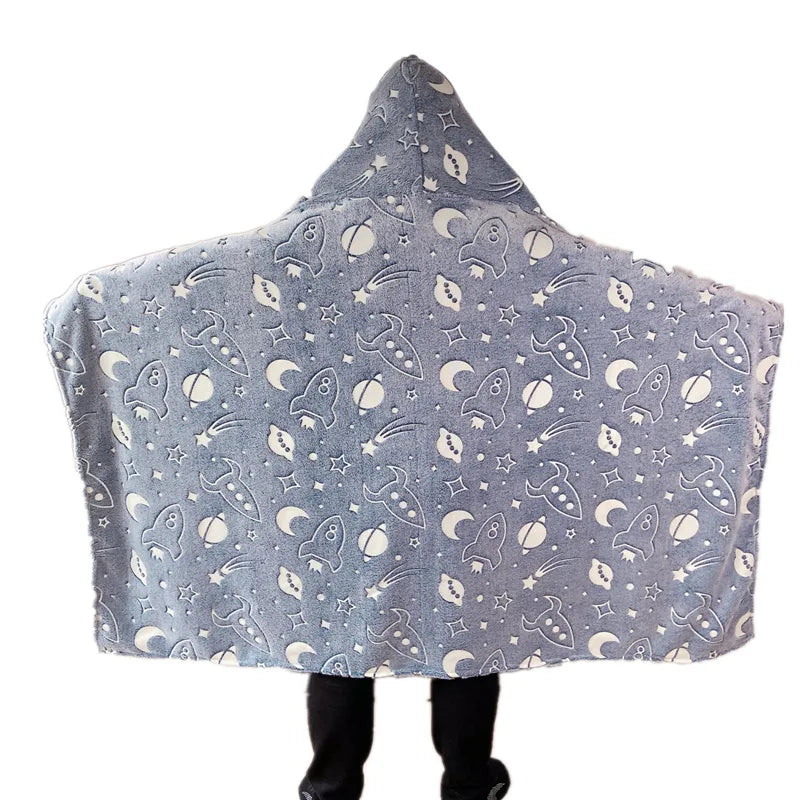 Wholesale  Baby Blanket with Hood Super Soft  Sublimation Luminous Glow Baby Hooded Flannel Blanket