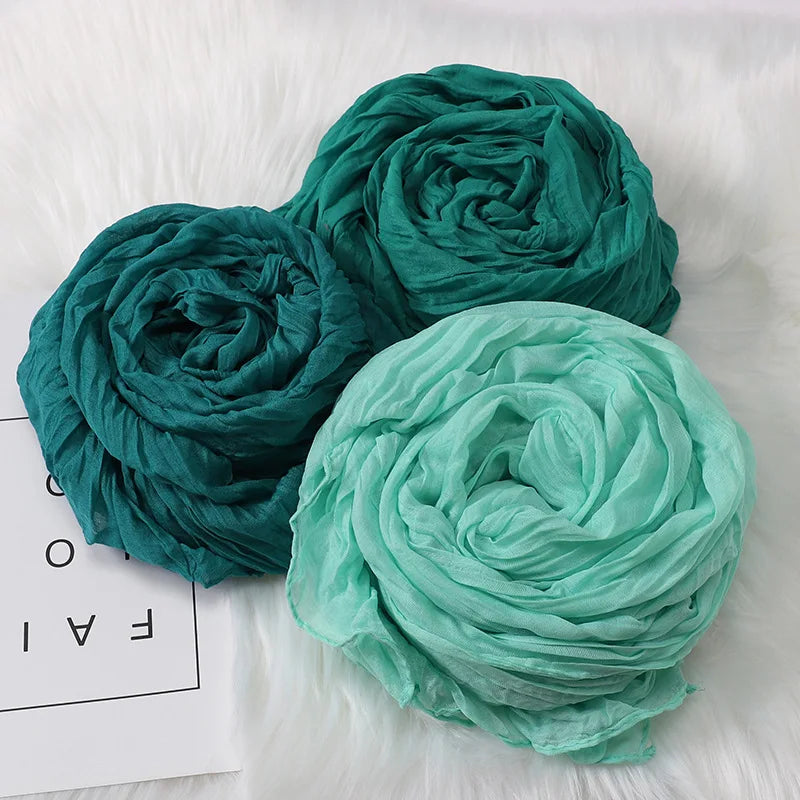 2026 Winter New Bali Yarn Pure Color Pleated Cotton and Linen Scarf Children's Candy Color Spot Wholesale