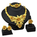 Africa Bridal Jewelry Creative Geometric Necklace Bracelet Earrings Ring Premium Gold Flower Jewelry Set Gifts for Women