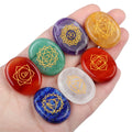 7pcs All-Natural 7 Chakra Quartz Stone Set Oval-Shaped Engraved Symbols Semi-Precious Stone Crafts for Meditation Healing