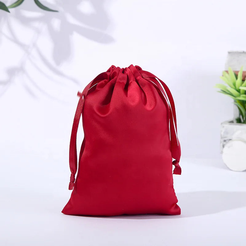 Factory Custom Wholesale Eco-friendly Organic Luxury Satin Pouch Bag Custom Printed Colored Drawstring Reusable Custom Logo Gift