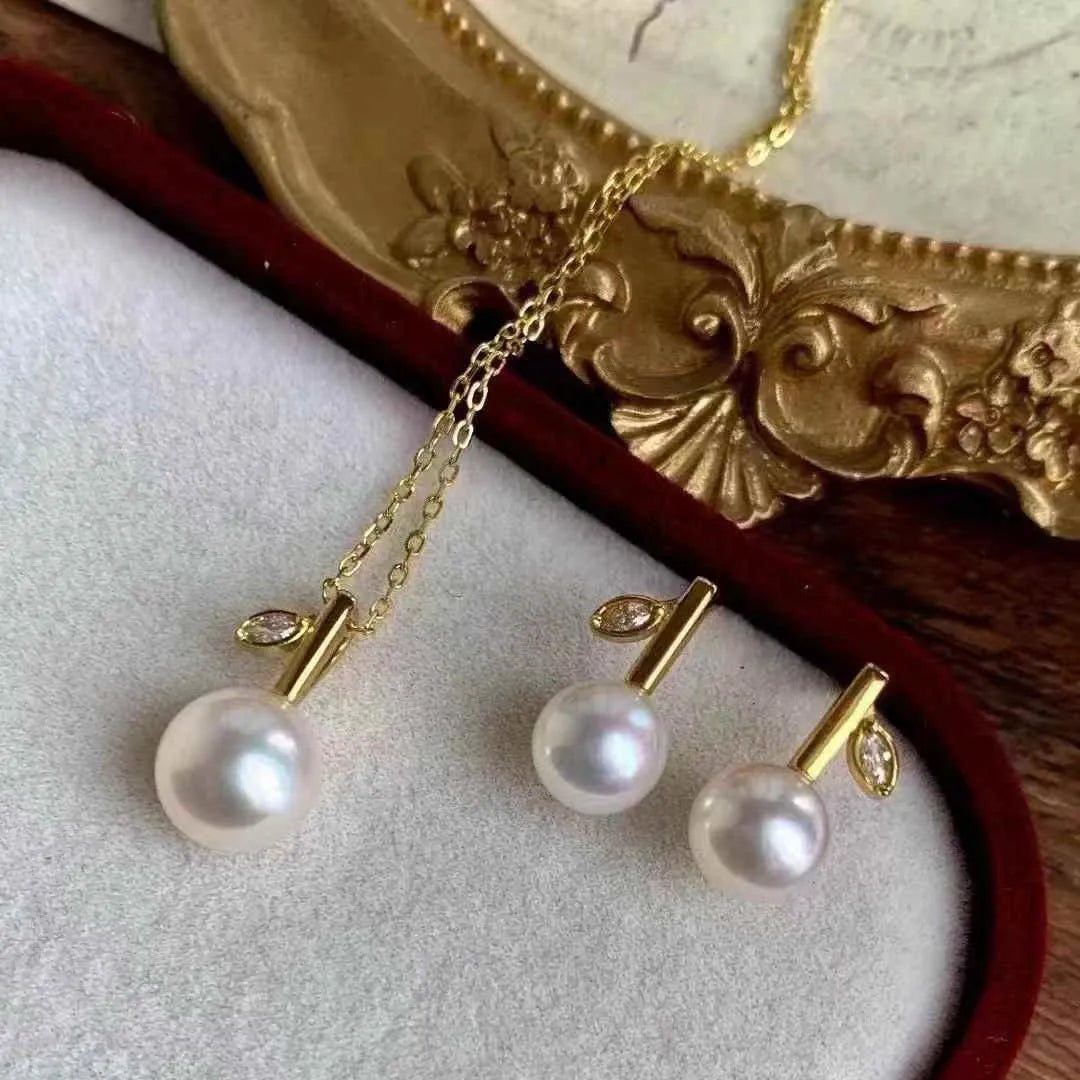Silver Needle Anti Allergy Brand Same Style Green Bud 5.5-6MM Exquisite Small Freshwater Pearl Gold Plated Necklace Jewelry