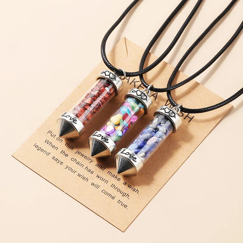 New Design Crushed Stone Glass Bottle Gemstone Pendant Sweater Chain Necklace