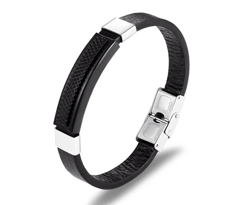 European and American High Quality New Fashion Stainless Steel Clasp Real Genuine Leather Bracelet for Men Customize