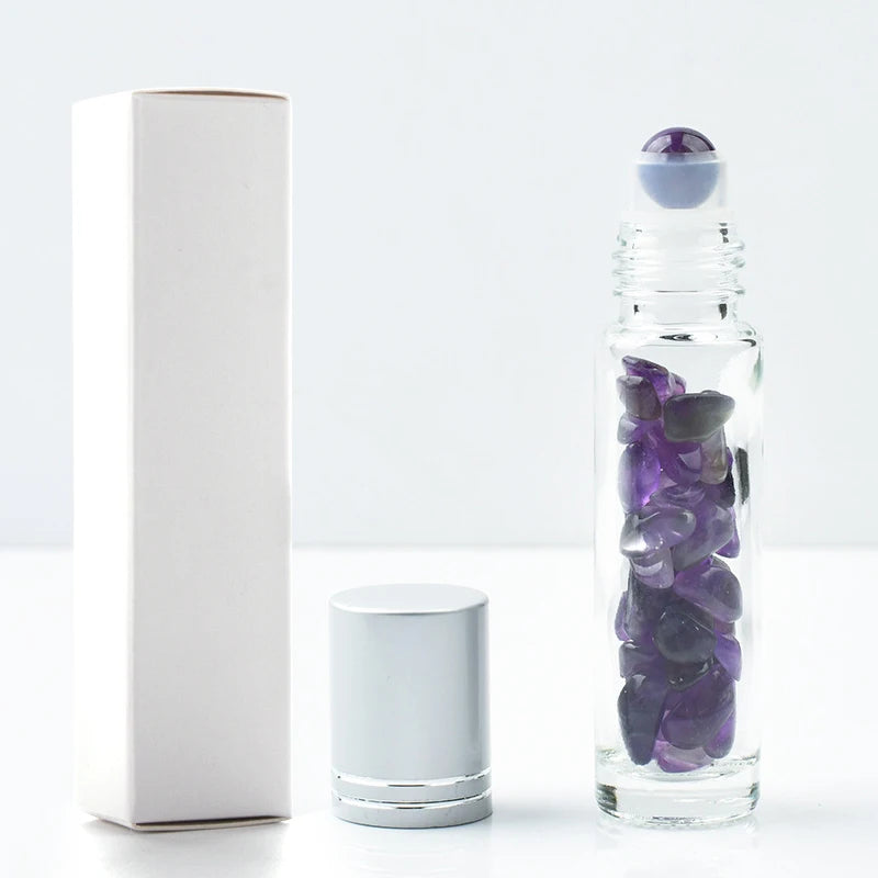 Hot Selling Items Clear Glass Assorted Natural Crystal Gemstone Roller Bottles for Essential Oil