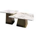 Two Size Living Room Furniture Iron Materials Golden Leg Coffee Table Rock Beam Sintered Stone Top Hot Sell Design White Modern