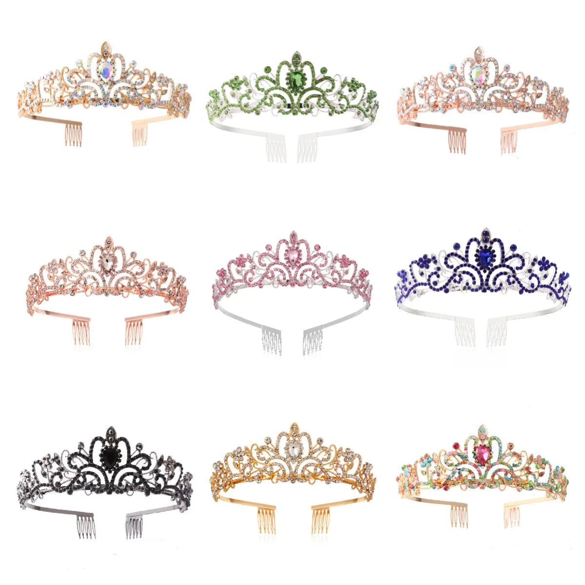 Bridal Crown Headdress Rhinestone Tiaras with Comb Bridal Wedding Hair Accessories