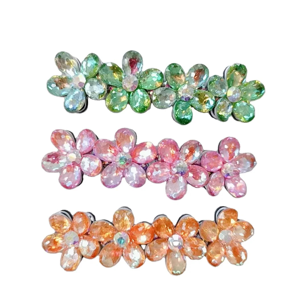Luxury Rhinestone Hairpins New Crystal Flower Spring Clips