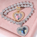 Bling Bling Women's Custom Photo Pendant Necklace Personalized Baguette CZ Heart Brass Hook Jewelry for Gift Party