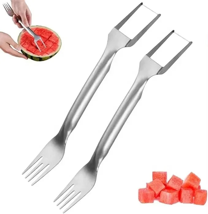 Custom Logo 430 Stainless Steel Square Watermelon Mold 2-in-1 Watermelon Slicer Cutter with Fork for Vegetables
