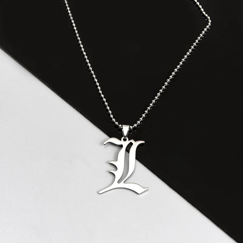 Cartoon Animation Jewelry Stainless Steel Necklace Death Note Sign Large Double Initial L Charm Necklace for Men