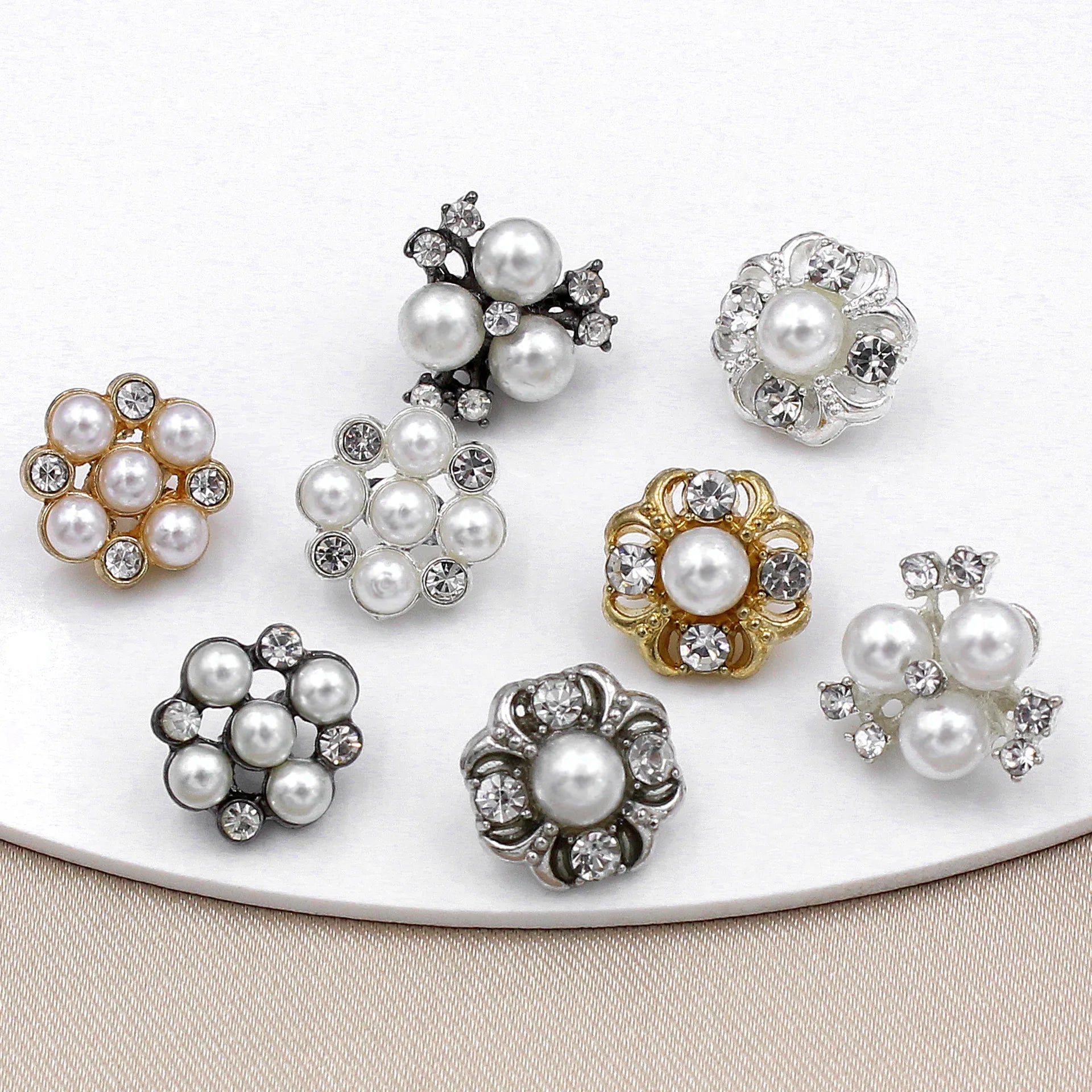 RB045 Popular Rhinestone Buttons With Pearls High Quality Shank Button for Clothing Accessories