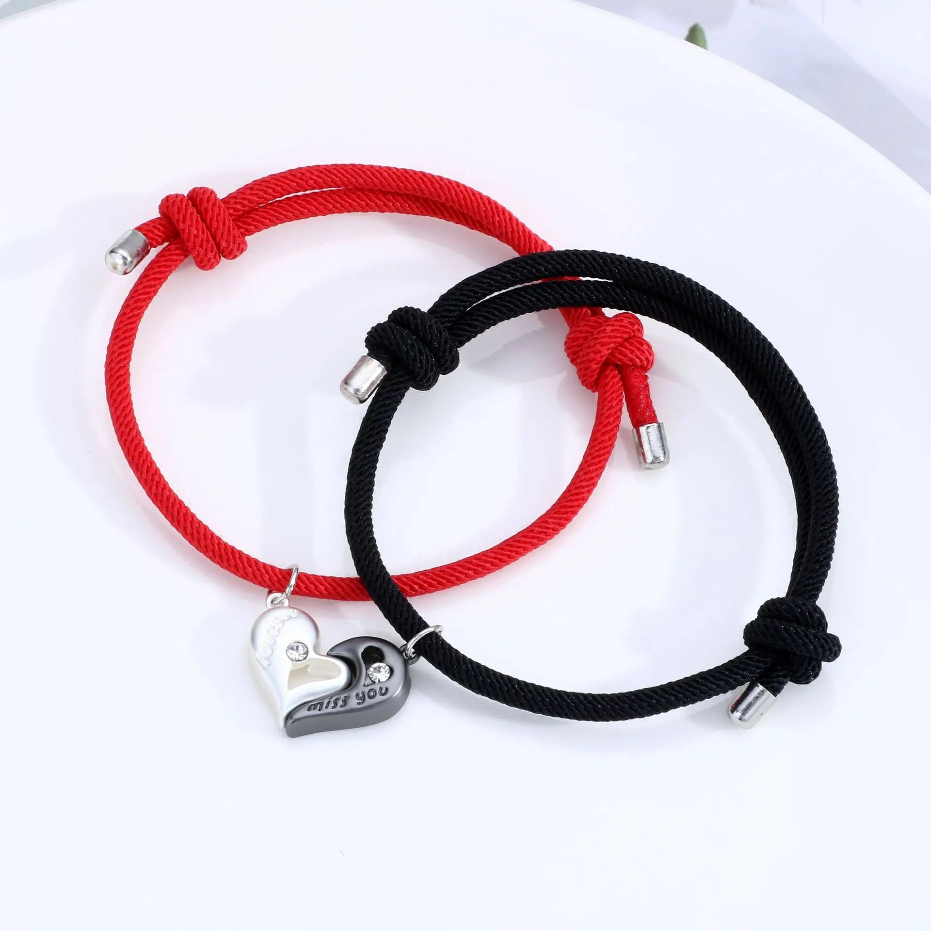 Love You Miss You Romantic Heart Bracelets Couple Gifts Thick Red String Heart Bracelets Diamond Heart Braided String Bracelet