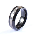 8mm Silver CZ Diamond Inlay Tungsten Carbide Wedding Band High Polished Men's Engagement Ring Domed Unisex Party Anniversary