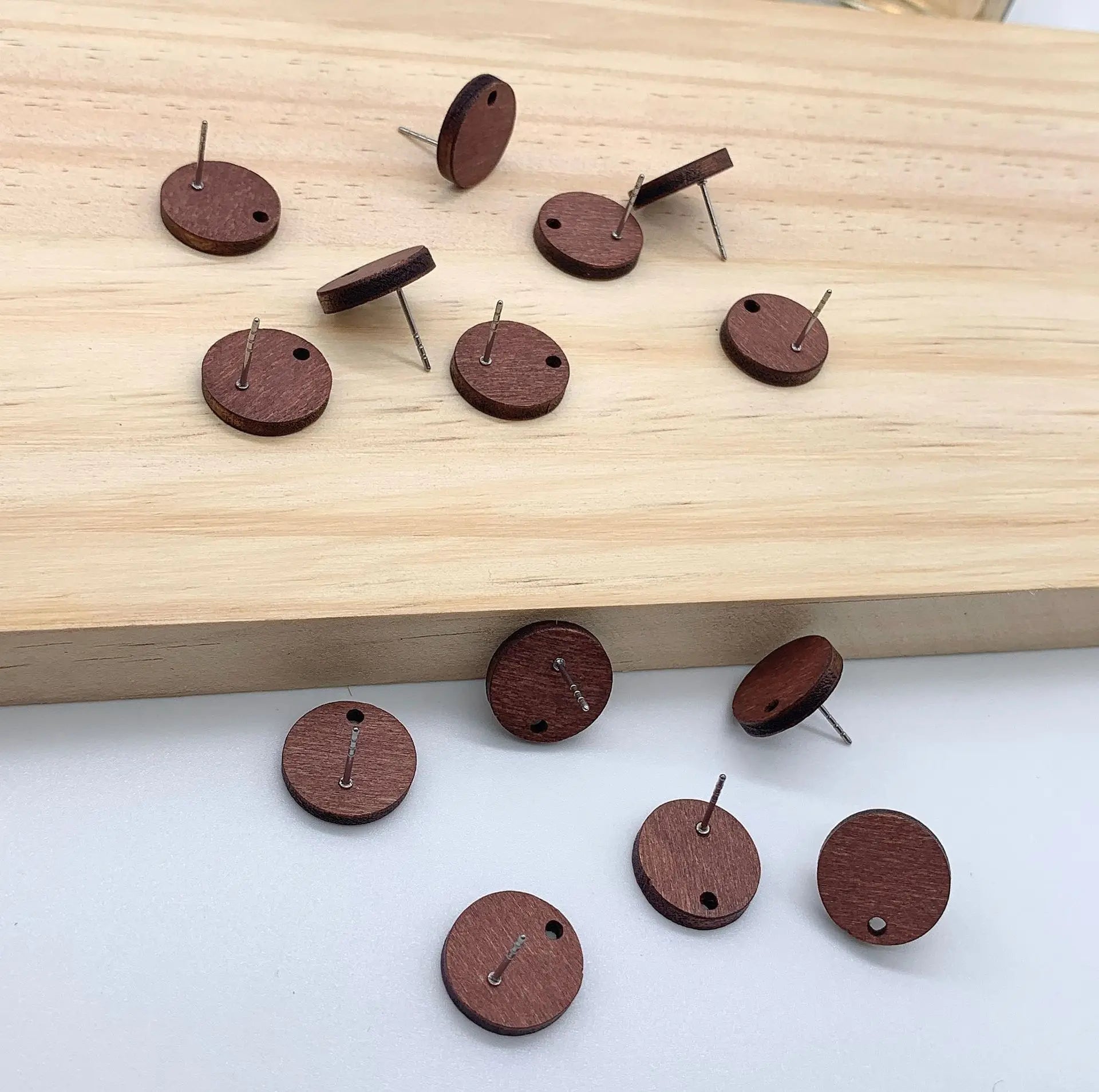 Round Customize Retro Jewelry Solid Water Drop Natural Rose Wood Earring Top Geometric White Wooden Earring Wholesale Stud