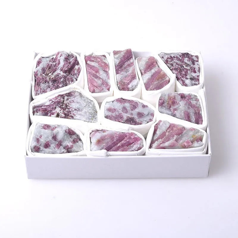 HZ Wholesale Natural Gemstone Rough Raw Pink Tourmaline Box Crystal Stone Set for FengShui