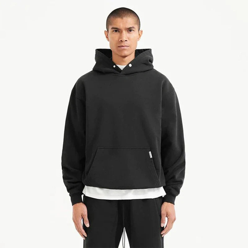 Long Sleeve 100% Cotton Sweatshirts Pullover Heavy Weight No Strings Plain 320gsm Fleece Fabric Hoodie for Men