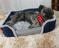 Private Label XL Rectangle Pet Bed Sofa Memory Foam Orthopedic Dog Cat Bed Removable Feature Faux Fur Fiber Material Printed