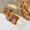 Aimgal Fine Jewelry Trendy Women's Brass Plated 18k Gold Stud Earrings Natural Amethyst Shaped Raw Stone S925 Silver Pin Party