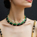 Unique Handmade Natural Stone Jewelry Necklace Long Gemstone Beads Pink Quartz Black Onyx Jade Necklace