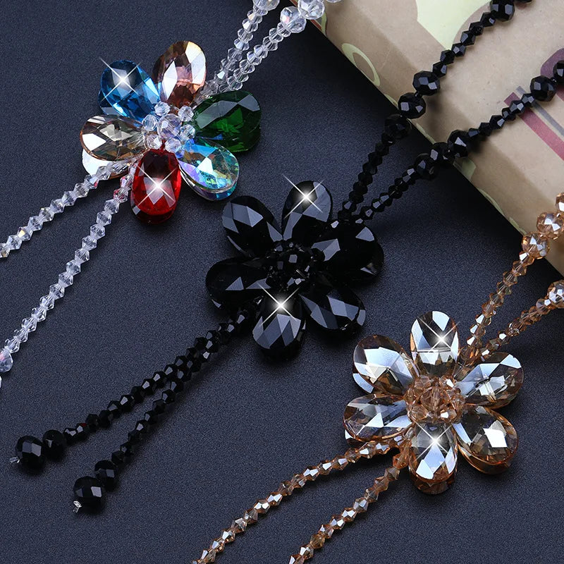 2023 Trendy Wedding Party Colorful Beaded Crystal Bead Necklace Custom Handmade Female Long Crystal Flower Sweater Chain Women
