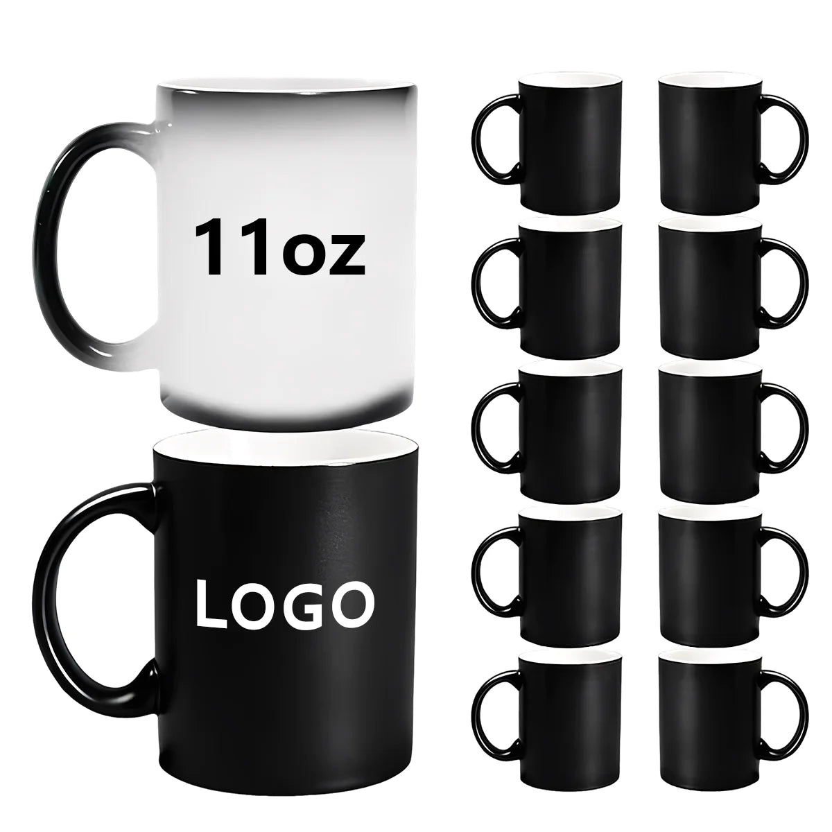Custom Logo Color Changing Cups 12pcs 11oz Black Sublimation Blank Cup Magic Color Changing Ceramic Coffee Mug